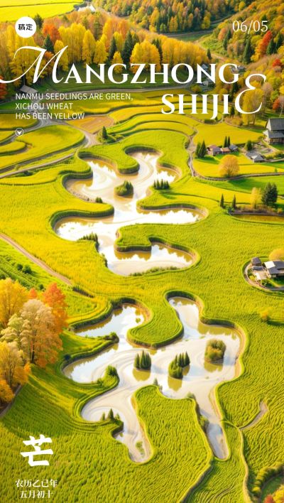 芒种节气祝福sd字实景宽阔全屏竖版海报AIGC