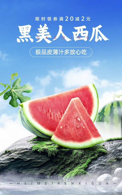 西瓜产品展示营销电商竖版海报预览效果
