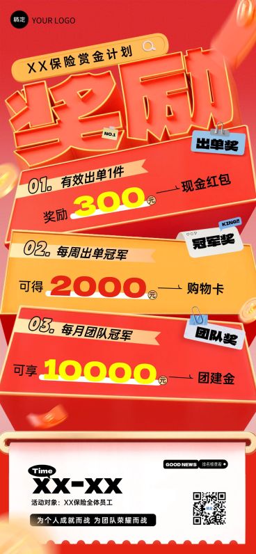 金融保险业绩员工激励全屏竖版海报预览效果