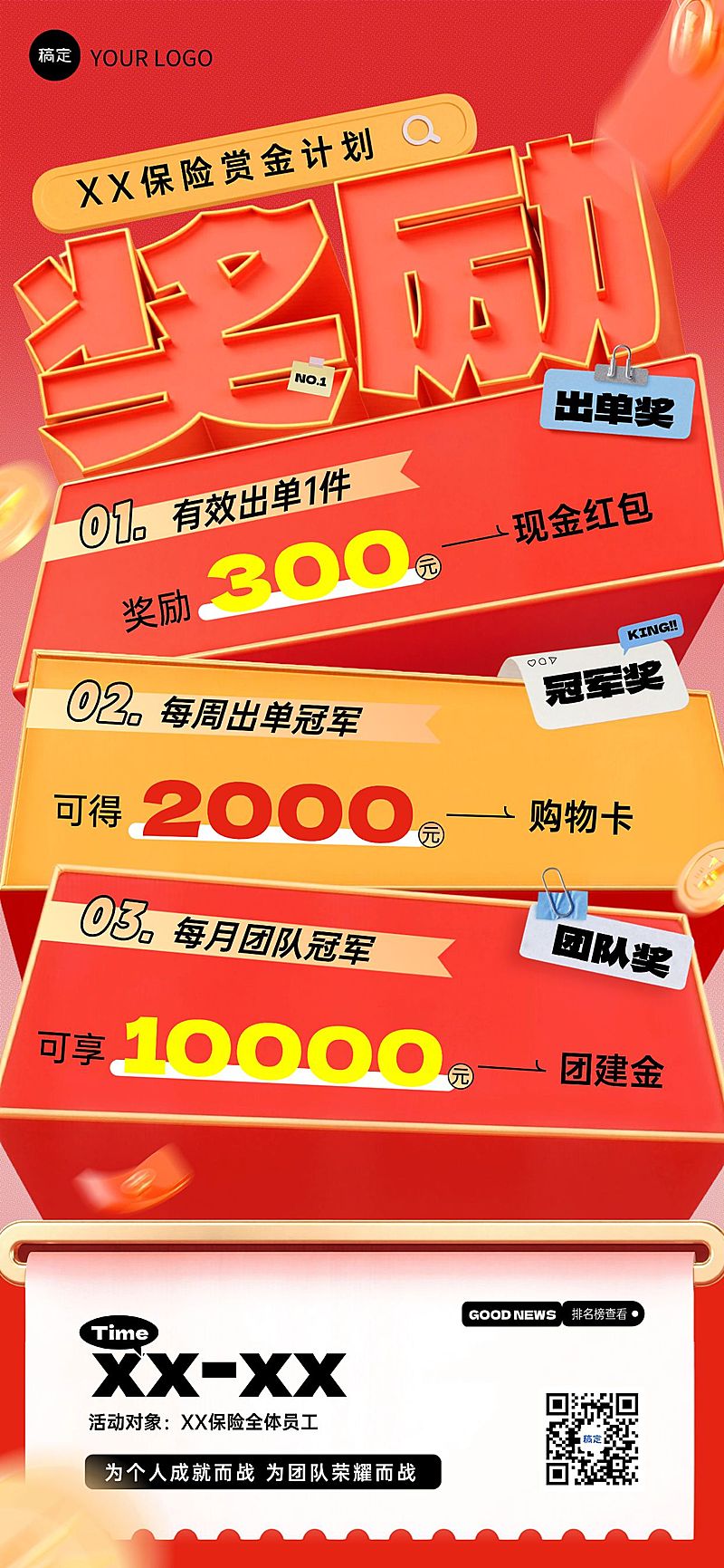 金融保险业绩员工激励全屏竖版海报