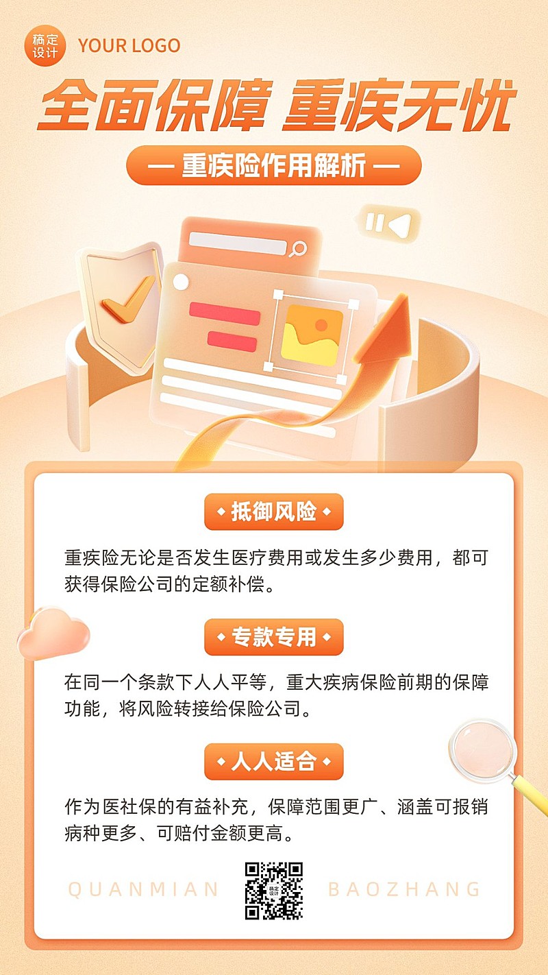金融重疾保险产品知识科普理念推广轻拟物风手机海报套装