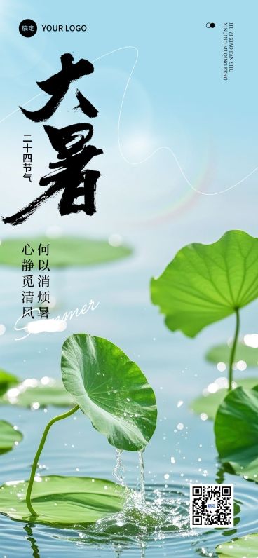 大暑节气祝福实景感全屏竖版海报预览效果