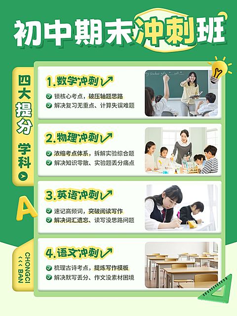 教育培训初中期末冲刺班招生介绍拼图小红书配图