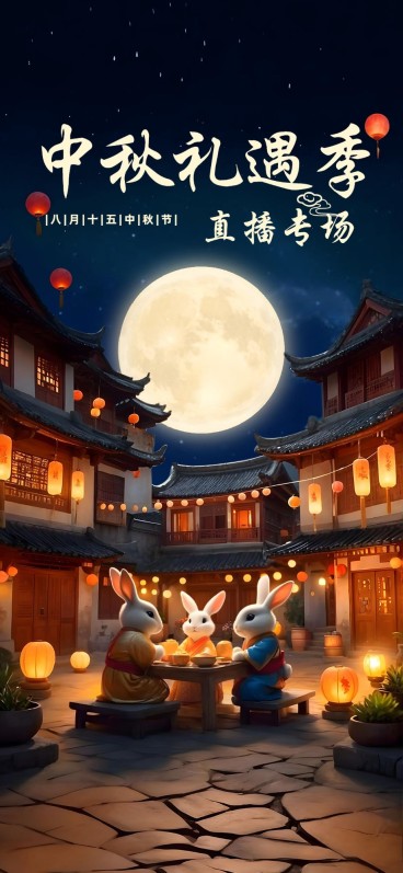 中秋节直播专场电商直播背景预览效果