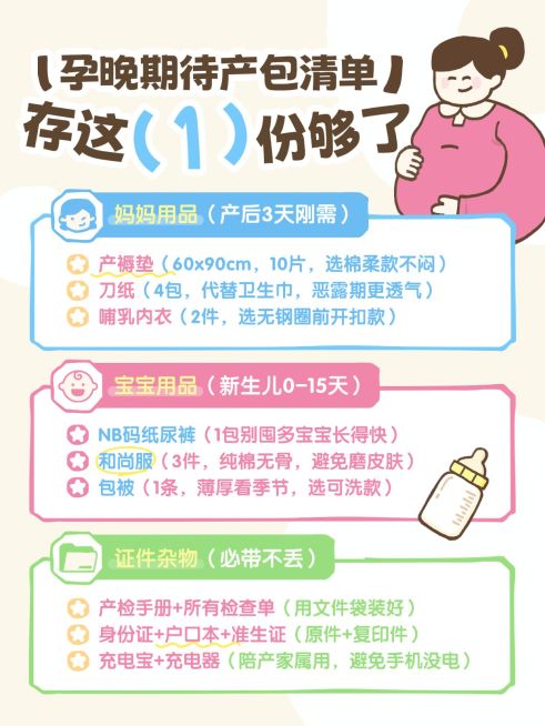 母婴亲子孕产孕晚期待产包清单拙气感插画小红书配图预览效果