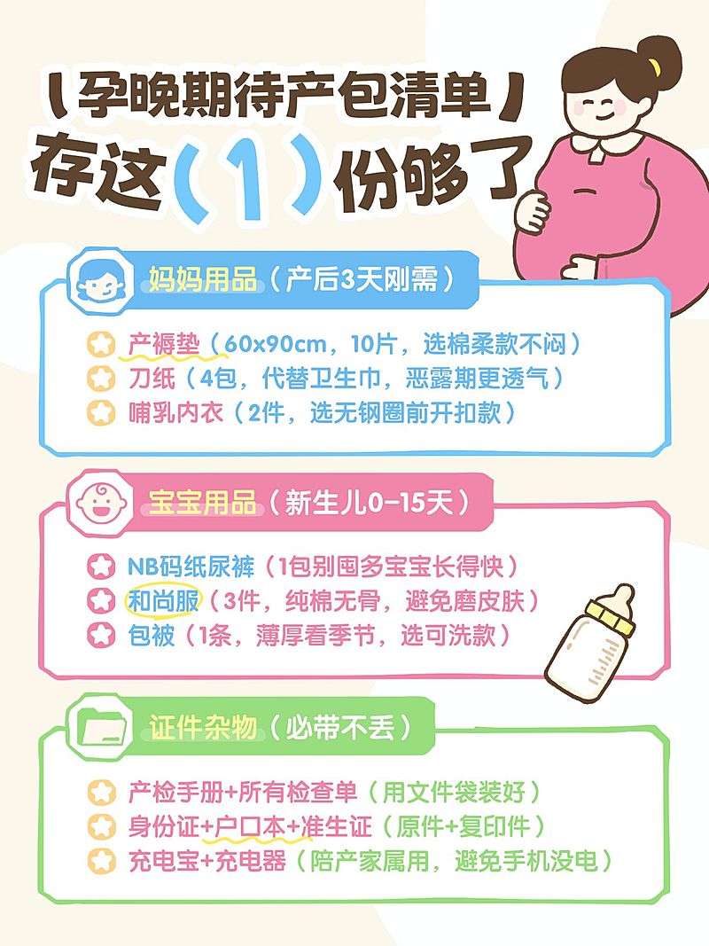 母婴亲子孕产孕晚期待产包清单拙气感插画小红书配图