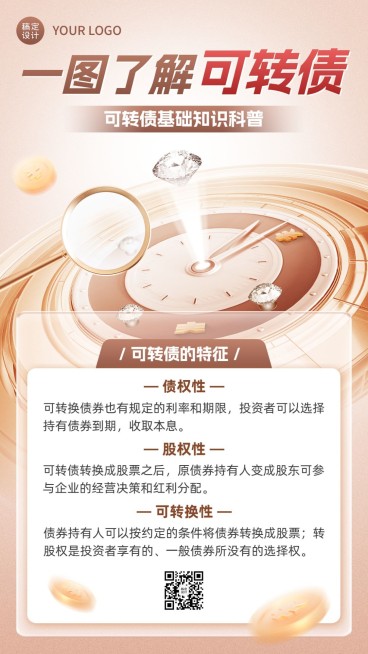 金融证券可转债知识科普创意合成风手机海报套装预览效果