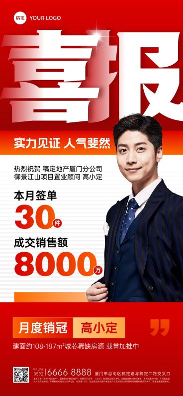 喜报战报销冠人物表彰全屏海报预览效果