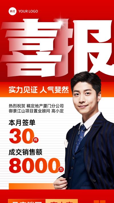 喜报战报销冠人物表彰全屏海报