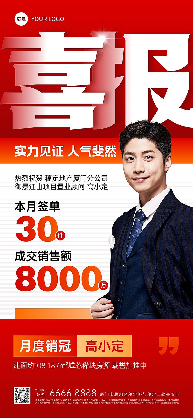 喜报战报销冠人物表彰全屏海报