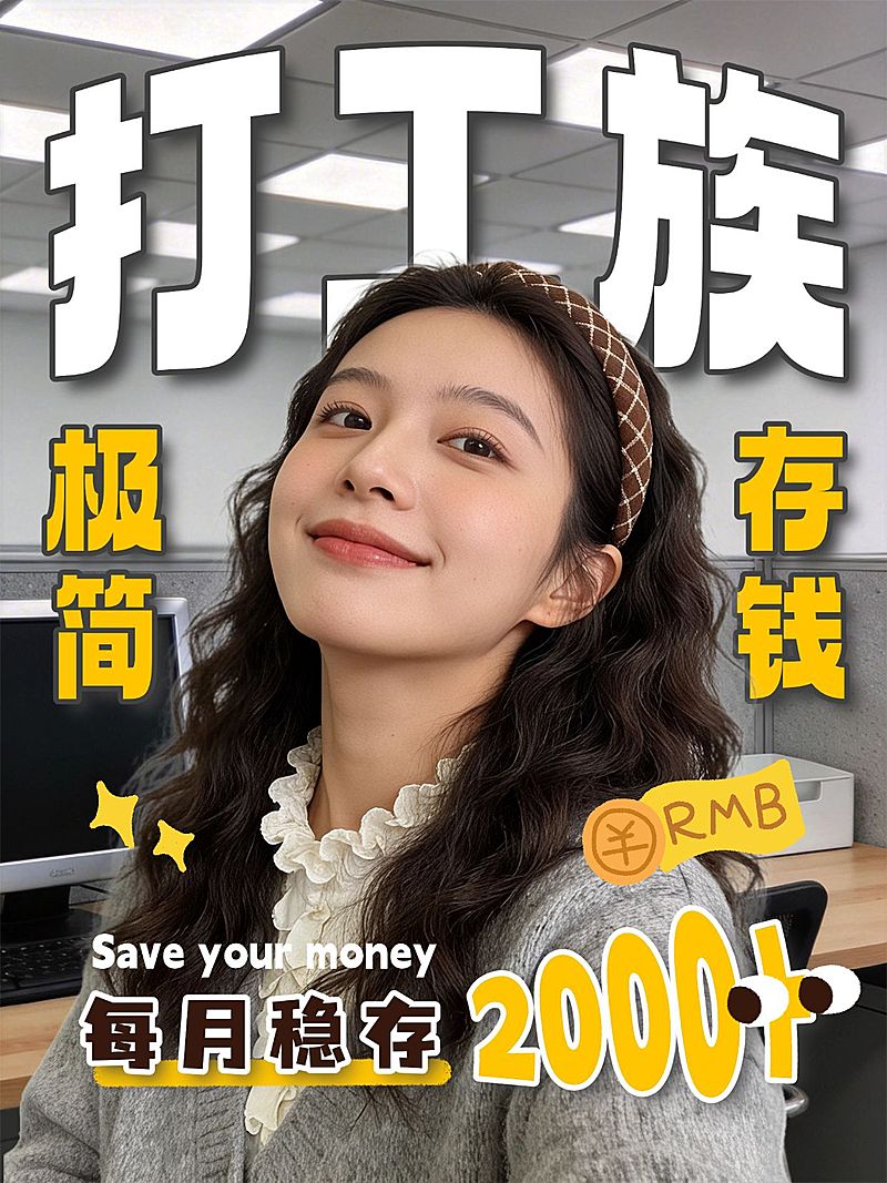 知识付费打工人存钱小技巧分享人像小红书封面