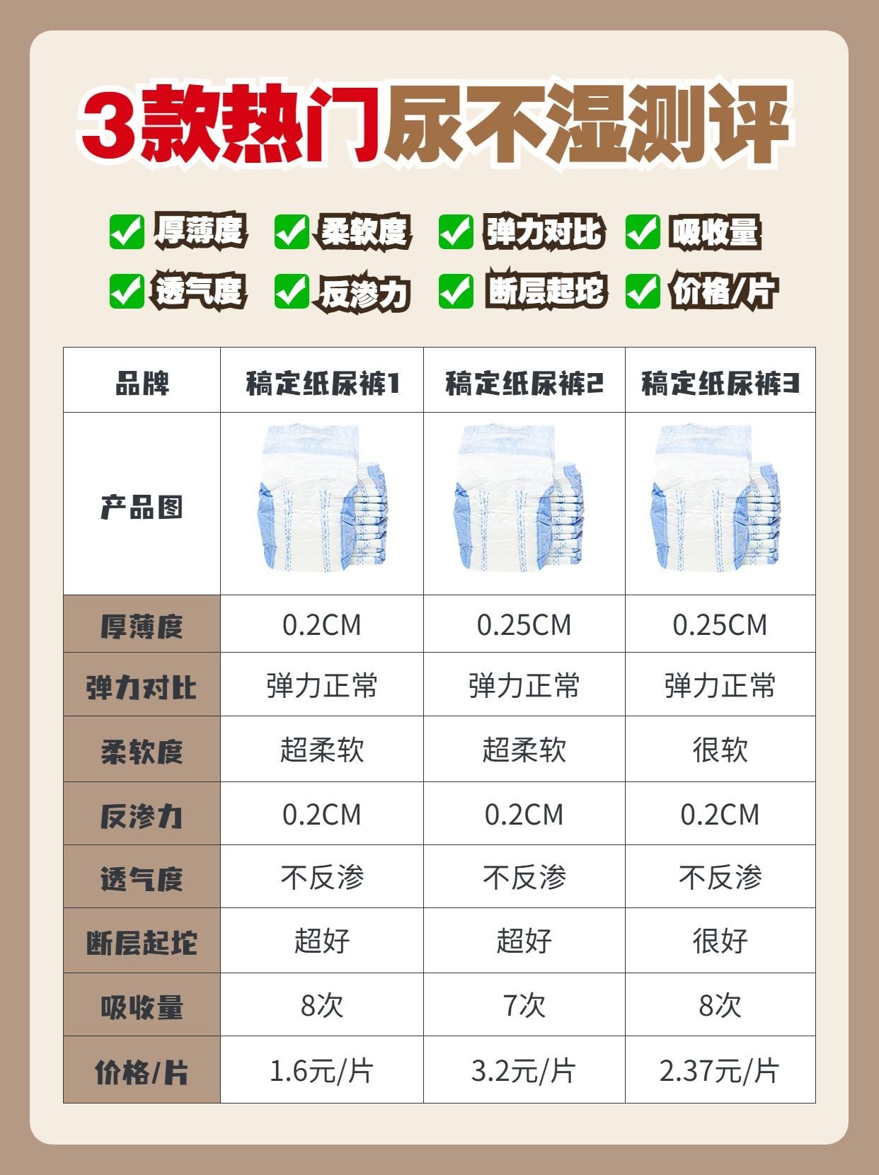 母婴亲子尿不湿测评表格小红书封面