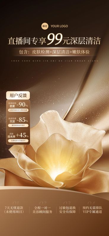 双11金色轻奢感花朵美容院美业直播间背景贴片组合预览效果