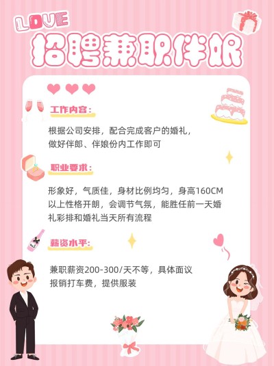 婚庆服务招聘伴郎伴娘手帐风小红书配图