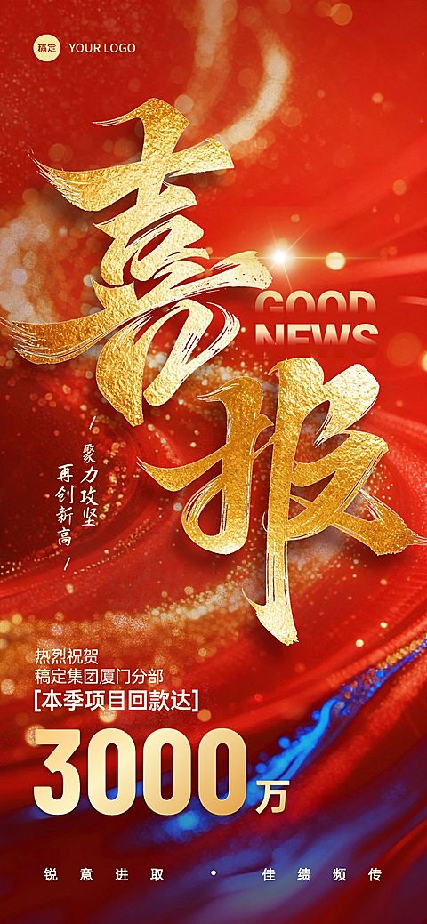 喜报业绩表彰激励大字全屏竖版海报AIGC