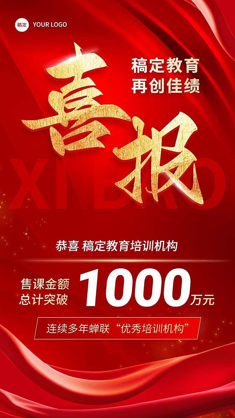 教育培训机构业绩表彰喜报大字喜庆手机海报AIGC