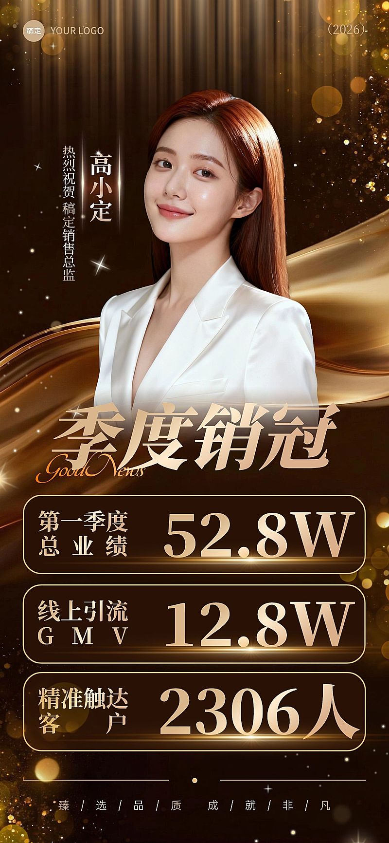 商务感棕色鎏金高级感销售喜报