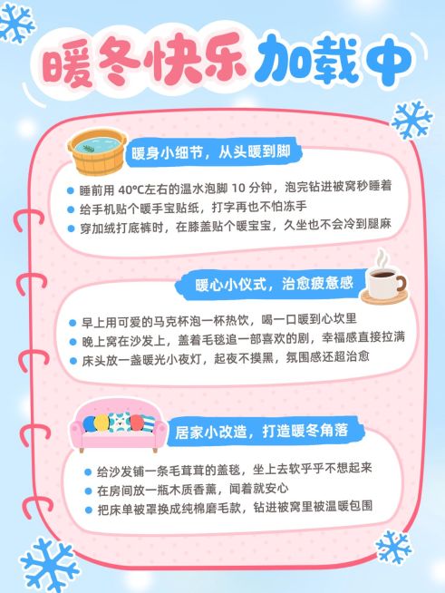 冬季暖冬保暖小技巧可爱插画风小红书配图预览效果