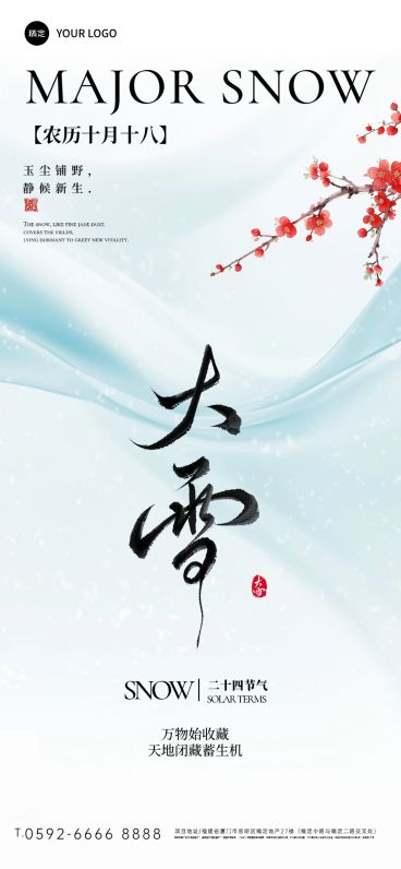 大雪节气祝福通用抽象感全屏竖版海报AIGC预览效果