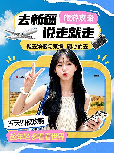 旅游出行攻略分享人像小红书封面