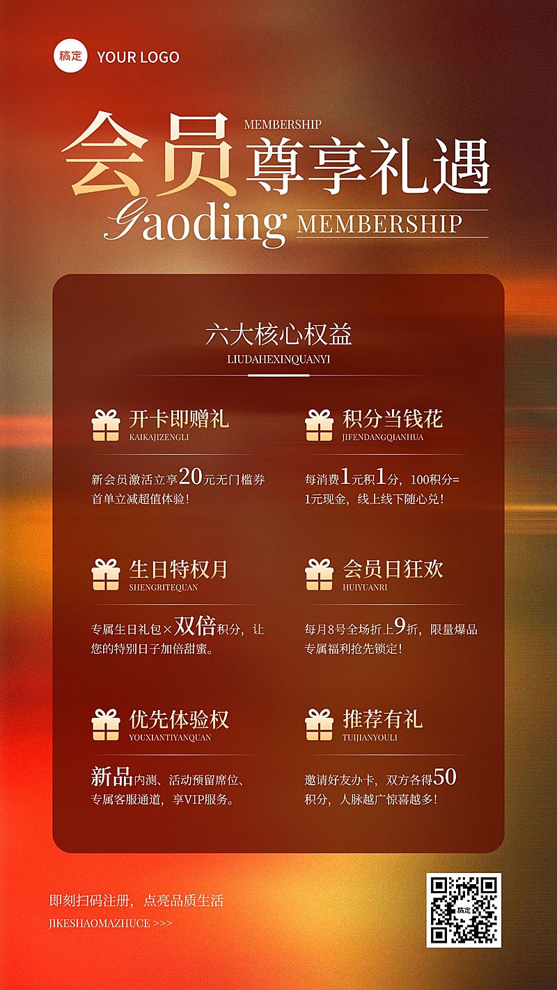 商超福利动感模糊会员权益手机海报AIGC