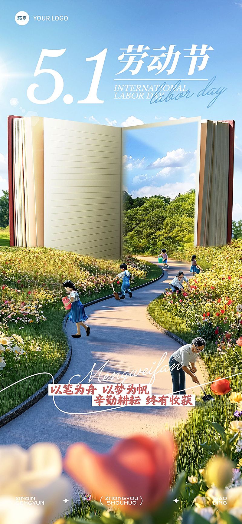五一劳动节节日祝福教培行业全屏海报AIGC