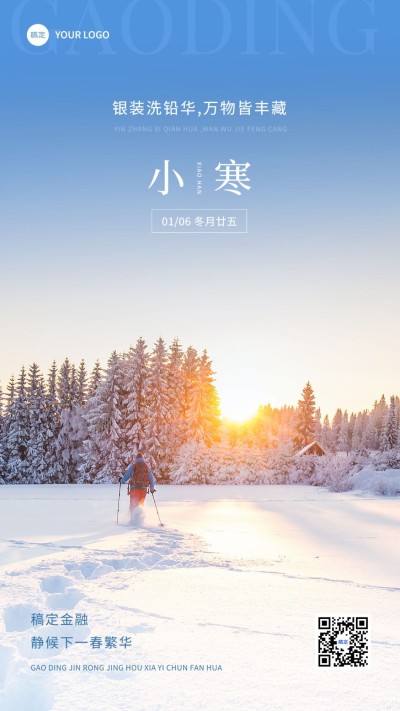 小寒金融保险节气祝福实景风手机海报