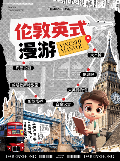 旅游攻略撕纸描边小红书封面aigc