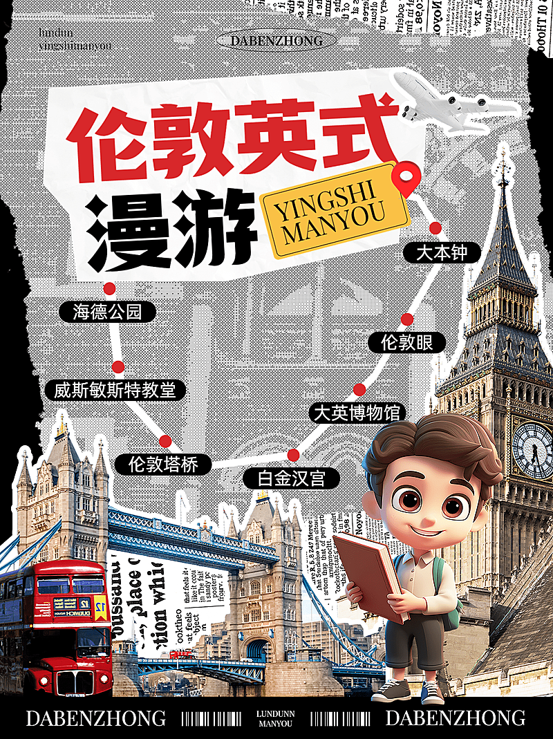 旅游攻略撕纸描边小红书封面aigc