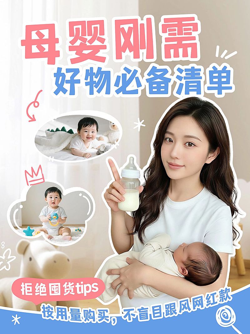 母婴亲子母婴好物清单分享人像小红书封面