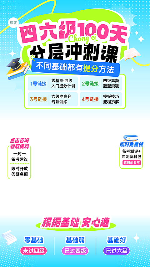 四六级考前提分班教培电商上下直播贴片组合