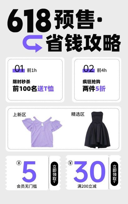 服饰潮牌服饰618大促优惠券活动权益优惠券电商竖版海报预览效果