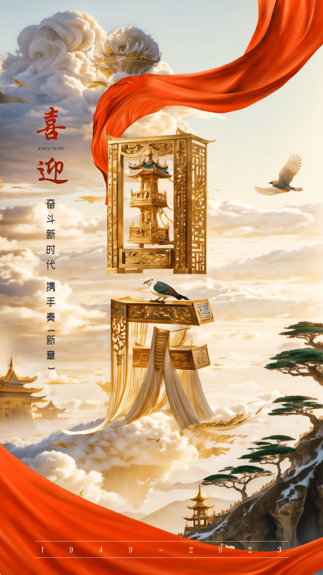 企业国庆节节日祝福文字创意风手机海报
