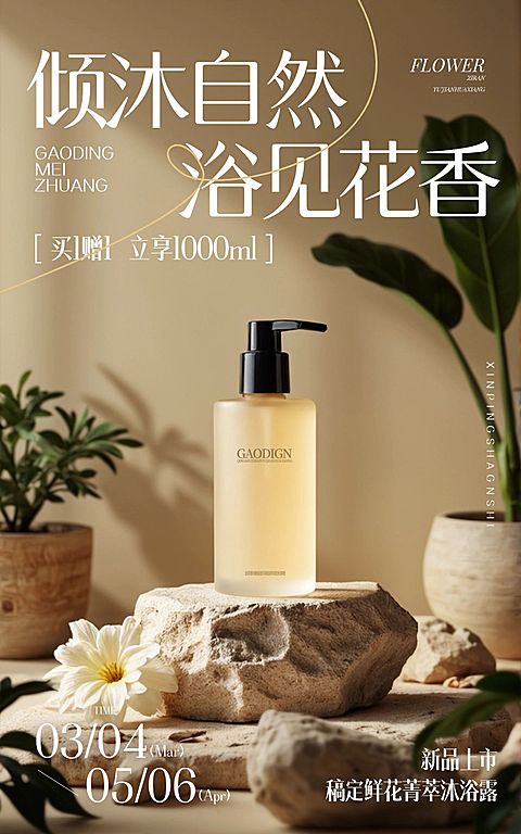 电商美容美妆产品展示营销卖货舒适感实景感竖版电商海报