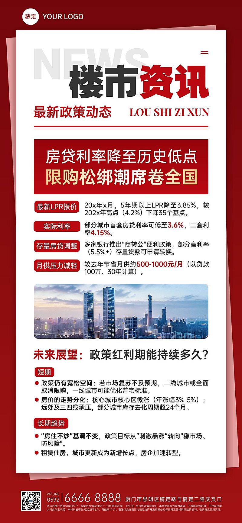 红色地产楼市资讯通知手机全屏海报AIGC