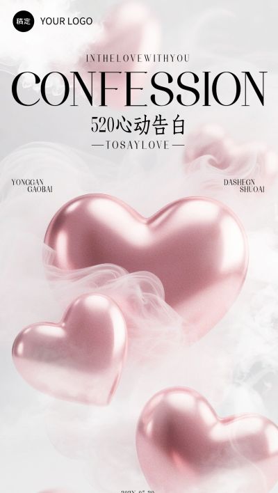 520情人节节日祝福浪漫唯美全屏竖版海报AIGC