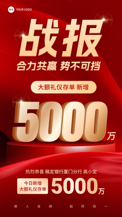 金融银行存单销售业绩表彰喜报战报大字喜庆风手机海报