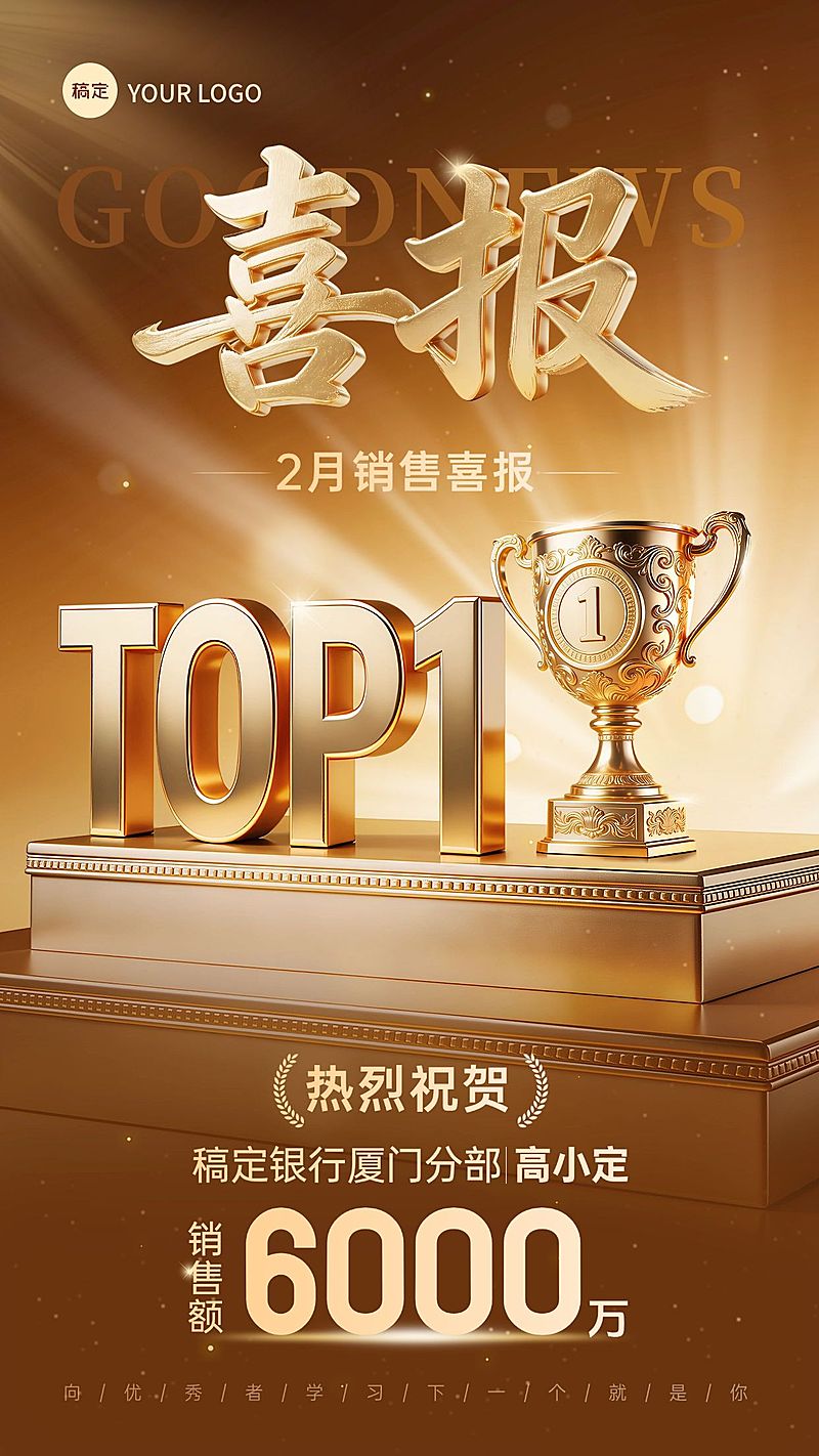 金融保险奢华感鎏金棕色TOP1业绩喜报