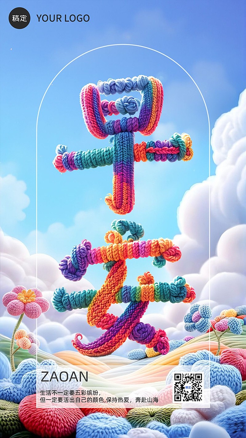 早安问候日签正能量语录毛线风竖版海报