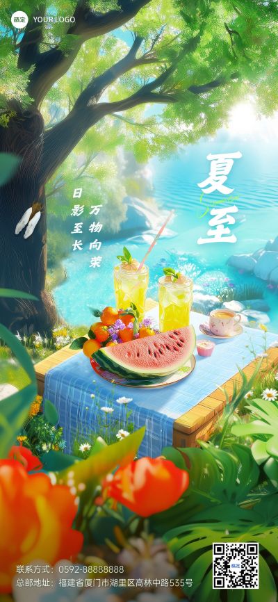 夏至节气祝福清新感全屏竖版海报AIGC