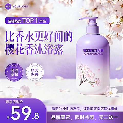 香氛沐浴露美妆个护紫色系电商零售主图
