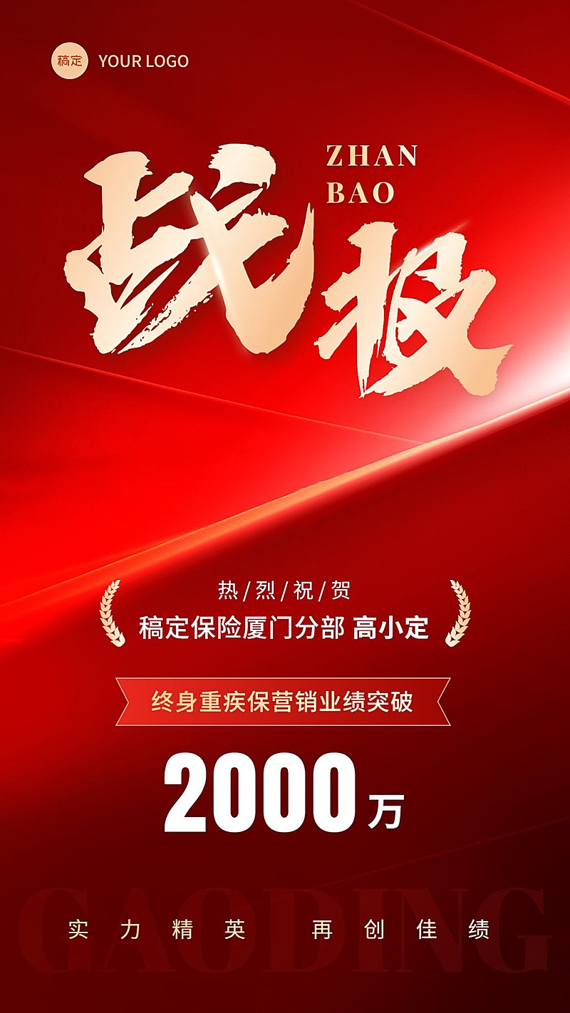 金融保险销售业绩表彰喜报战报喜庆风手机海报