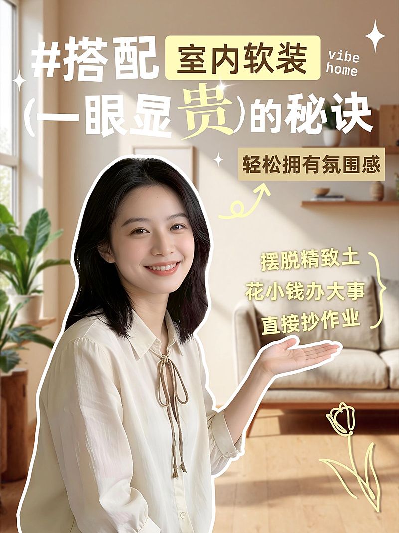 家居软装搭配指南分享人像小红书封面