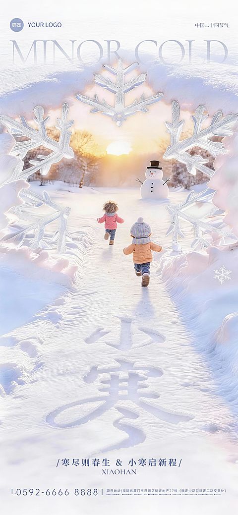 小寒节气祝福3d雪景通用全屏竖版海报