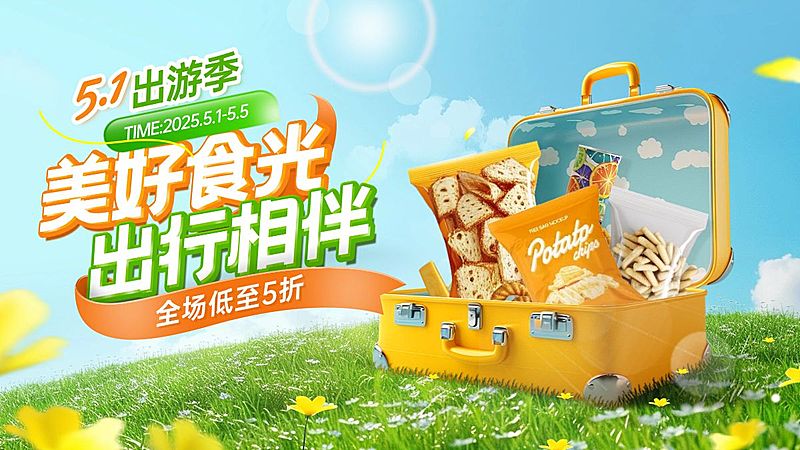 51五一出游季节日营销电商横版海报AIGC