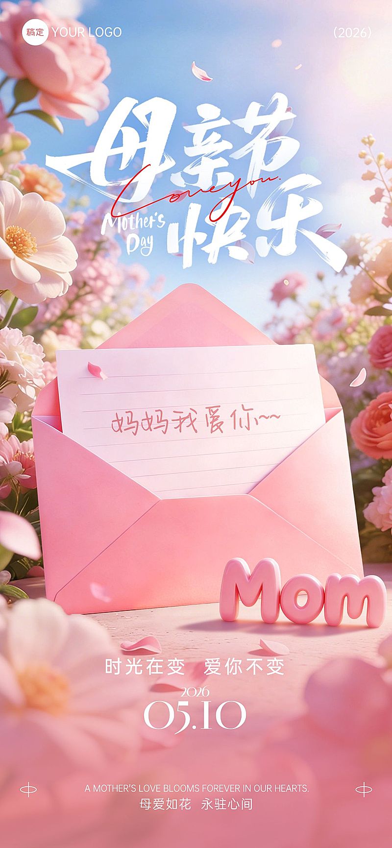 母亲节节日祝福通用唯美感全屏竖版海报