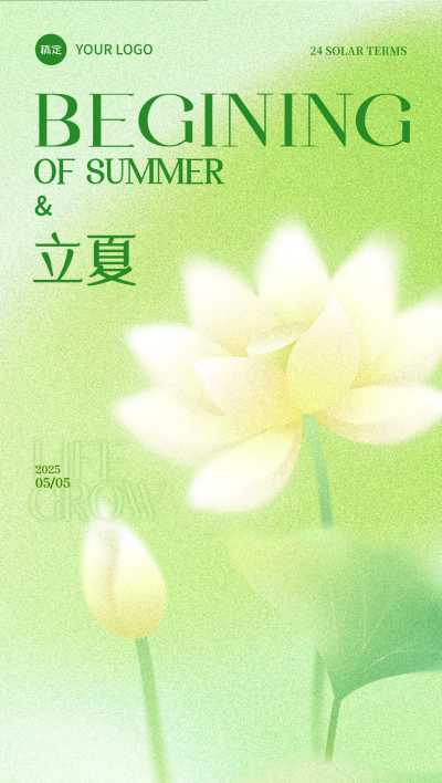 立夏弥散肌理莲花荷叶插画背景全屏海报