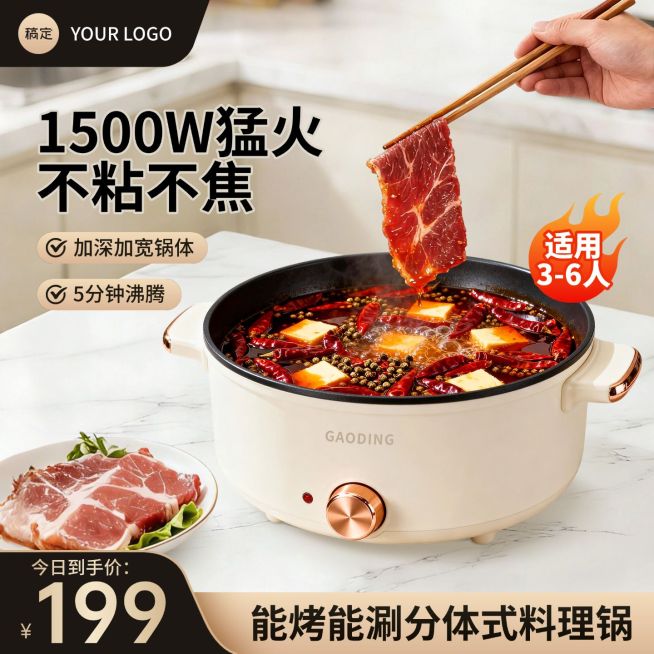 分体式料理锅火锅家居电器电商零售主图预览效果