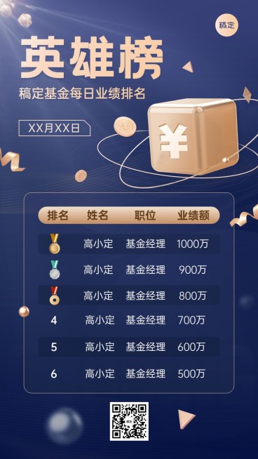 金融基金销售业绩排行榜喜报蓝金风手机海报套装预览效果