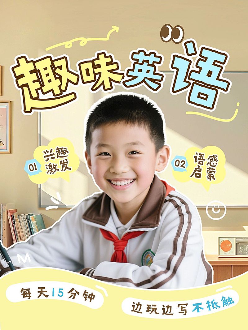 教育培训K12教育少儿英语启蒙攻略人像小红书封面